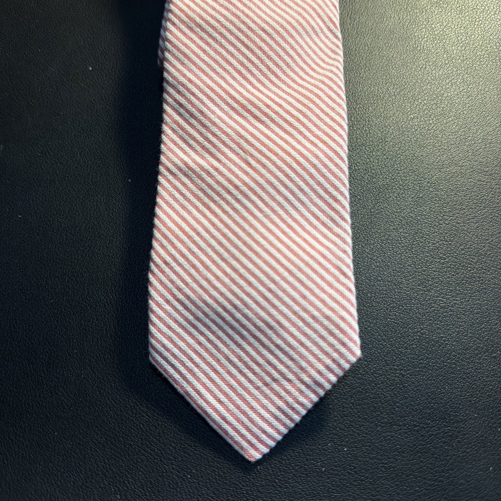 J. Crew Men's Red And White Striped Cotton Necktie Handmade In USA!